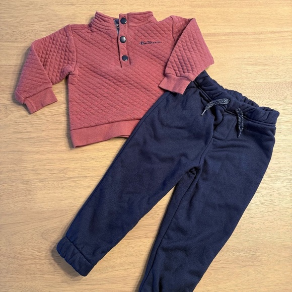 Ben Sherman Other - Ben Sherman Kids Quilted Top and Jogger Set - Maroon and Navy 24M